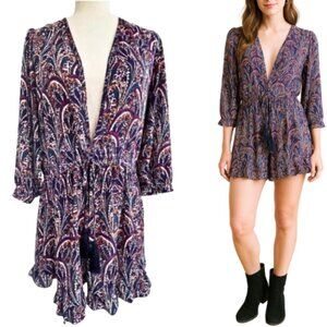 OLIVACEOUS Paisley Tassel Drawstring Dress with Ruffle Hem Size M